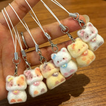 Load image into Gallery viewer, Kawaii Resin Flocked 3D Cat Keychain Cute Animal Shape Pendant Phone Lanyard Hanging Charm DIY Accessories
