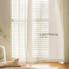 Load image into Gallery viewer, Faux Linen Sheer Curtain Light Filtering Privacy Voile for Living Room Zen Chinese Villa Window Rod Pocket &amp; Tab Top Hanging Breathable Textured Drape
