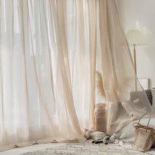 Load image into Gallery viewer, Faux Linen Sheer Curtain Light Filtering Privacy Voile for Living Room Zen Chinese Villa Window Rod Pocket &amp; Tab Top Hanging Breathable Textured Drape
