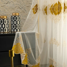 Load image into Gallery viewer, Luxury 3D Flocking Embroidery Sheer Curtains Living Room Bedroom Grommet Top Window Sheer Panel with Raised Velvet Floral Pattern Home Decor
