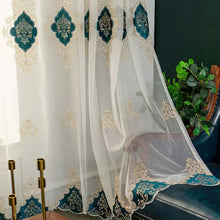 Load image into Gallery viewer, Luxury 3D Flocking Embroidery Sheer Curtains Living Room Bedroom Grommet Top Window Sheer Panel with Raised Velvet Floral Pattern Home Decor
