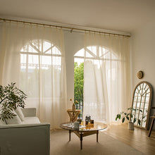 Load image into Gallery viewer, Gilded Sheer Curtain with Metallic Shine Semi-Transparent Grommet Top Window Drapes for Living Room Bedroom Balcony Bay Window Light Luxury Home Decor
