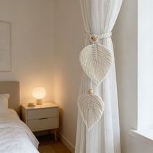 Load image into Gallery viewer, Boho Leaf Shape Curtain Holder Handwoven Cotton Rope Curtain Tieback for Living Room Bedroom Balcony Home Decor Accessory
