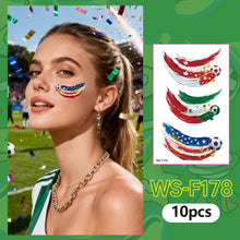 Load image into Gallery viewer, 10sheets Rainbow Waterproof Football Fest Temporary Tattoos Soccer Goal Win Facial Stickers Football Sports Fans Face Tattoo Party Sticker
