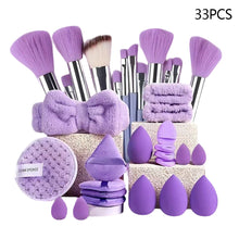 Load image into Gallery viewer, 33/40/42Pcs Makeup Brushes and Sponges Set Brown Makeup Puff Beauty Egg Headband Wristband Remover Kit Makeup Tool Gift
