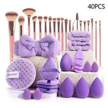 Load image into Gallery viewer, 33/40/42Pcs Makeup Brushes and Sponges Set Brown Makeup Puff Beauty Egg Headband Wristband Remover Kit Makeup Tool Gift
