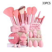 Load image into Gallery viewer, 33/40/42Pcs Makeup Brushes and Sponges Set Brown Makeup Puff Beauty Egg Headband Wristband Remover Kit Makeup Tool Gift
