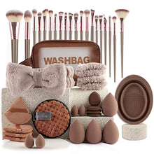 Load image into Gallery viewer, 33/40/42Pcs Makeup Brushes and Sponges Set Brown Makeup Puff Beauty Egg Headband Wristband Remover Kit Makeup Tool Gift
