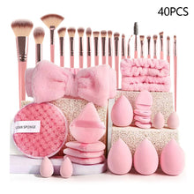 Load image into Gallery viewer, 33/40/42Pcs Makeup Brushes and Sponges Set Brown Makeup Puff Beauty Egg Headband Wristband Remover Kit Makeup Tool Gift
