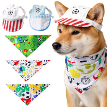 Load image into Gallery viewer, Football Print Dog Triangle Scarf Cap Set Pet Bib for Small Medium Large Dogs Sports Pet Accessory for Puppy Cat Daily Wear &amp; Game Day
