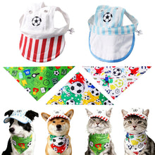 Load image into Gallery viewer, Football Print Dog Triangle Scarf Cap Set Pet Bib for Small Medium Large Dogs Sports Pet Accessory for Puppy Cat Daily Wear &amp; Game Day
