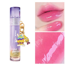 Load image into Gallery viewer, Crystal Lip Oil Hydrating Lip Oil Long-lasting Moisturizing Shimmering Mirror Liquid Water Lip Glaze with Cute Charm Keychain
