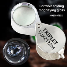 Load image into Gallery viewer, 10-30X Foldable Metal Magnifying Glass Portable Pocket Loupe Multi-purpose Jewelry Antique Reading Magnifier
