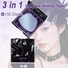 Load image into Gallery viewer, 150Pcs Facial Oil-Blotting Paper with Mirror &amp; Puff for Makeup Setting Portable Oil-Control Oil-absorbing Wood Pulp Paper
