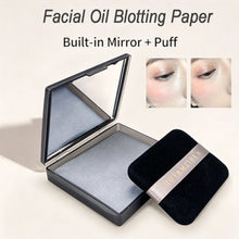 Load image into Gallery viewer, 100Pcs Facial Oil-Blotting Paper with Mirror &amp; Puff for Makeup Setting Portable Oil-Control Oil-absorbing Wood Pulp Paper
