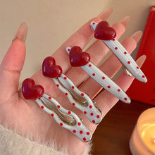 Load image into Gallery viewer, 2Pcs Red Cute Sweet Heart Korean Style Polka Hair Clips Duckbill Hair Clips Fashion Daily Hair Decor Accessories
