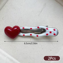 Load image into Gallery viewer, 2Pcs Red Cute Sweet Heart Korean Style Polka Hair Clips Duckbill Hair Clips Fashion Daily Hair Decor Accessories
