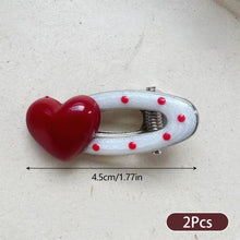 Load image into Gallery viewer, 2Pcs Red Cute Sweet Heart Korean Style Polka Hair Clips Duckbill Hair Clips Fashion Daily Hair Decor Accessories

