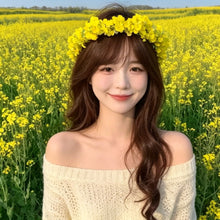 Load image into Gallery viewer, Pastoral style Rapeseed Flower Wreath Headband Beautiful Floral Kids Sweet Resin Flower Hair Accessories

