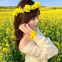 Load image into Gallery viewer, Pastoral style Rapeseed Flower Wreath Headband Beautiful Floral Kids Sweet Resin Flower Hair Accessories
