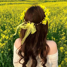 Load image into Gallery viewer, Pastoral style Rapeseed Flower Wreath Headband Beautiful Floral Kids Sweet Resin Flower Hair Accessories

