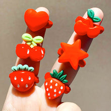 Load image into Gallery viewer, 10Pcs Red Strawberry Elastic Hair Band Lovely Kids Styling Hair Accessories Cherry Heart Star Daily Headwear
