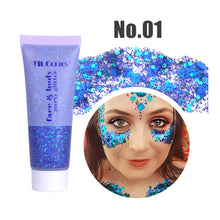 Load image into Gallery viewer, 20 Colors Multifunctional High Shine Body Face Glitter Gel Waterproof For Party Nail Hair Art Sparkling Sequins Festival Makeup
