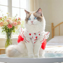 Load image into Gallery viewer, Rose Floral Lace Pet Princess Dress Thin Breathable Flutter Sleeves Tutu Skirt With Bowknot Leash Clothes for Small Dogs Cats
