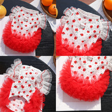Load image into Gallery viewer, Rose Floral Lace Pet Princess Dress Thin Breathable Flutter Sleeves Tutu Skirt With Bowknot Leash Clothes for Small Dogs Cats
