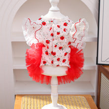 Load image into Gallery viewer, Rose Floral Lace Pet Princess Dress Thin Breathable Flutter Sleeves Tutu Skirt With Bowknot Leash Clothes for Small Dogs Cats
