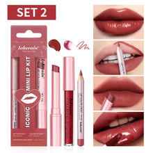 Load image into Gallery viewer, 3pcs/set Waterproof Long Lasting Matte Black Lipstick Set Velvet Liquid Lip Gloss Lip Liner Set Red Stain Makeup Cosmetic
