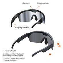 Load image into Gallery viewer, Q01 800W Pixel Outdoor Sports Cycling Glasses 6-Axis EIS Anti-shake Smart AI Camera Translation Glasses with Bluetooth and WiFi Transmission Function

