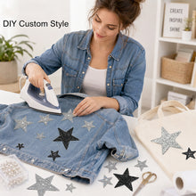 Load image into Gallery viewer, 4Pcs Glitter Rhinestone Star Iron On Patches Mixed Size Hotfix Appliques for Clothing Shoes DIY Decoration
