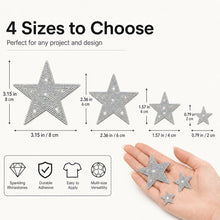 Load image into Gallery viewer, 4Pcs Glitter Rhinestone Star Iron On Patches Mixed Size Hotfix Appliques for Clothing Shoes DIY Decoration
