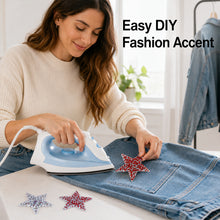 Load image into Gallery viewer, Pentagram Shaped Rhinestone Iron On Patches Clothing Appliques DIY Handmade Sewing Craft Accessories
