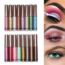 Load image into Gallery viewer, Colorful Glitter Eyeliner Waterproof Shiny Liquid Eye Liner Sparkle Metallic Pearl Neon Colors Vibrant Eye Makeup Party Rave Festival

