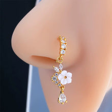 Load image into Gallery viewer, 1Pc Fairycore Floral Teardrop Dangle Nose Cuff L-Shaped Sparkling Zircon Nose Piercing Stud Set For Women Girls
