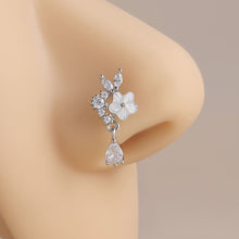 Load image into Gallery viewer, 1Pc Fairycore Floral Teardrop Dangle Nose Cuff L-Shaped Sparkling Zircon Nose Piercing Stud Set For Women Girls
