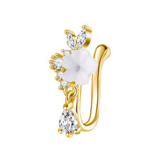 Load image into Gallery viewer, 1Pc Fairycore Floral Teardrop Dangle Nose Cuff L-Shaped Sparkling Zircon Nose Piercing Stud Set For Women Girls
