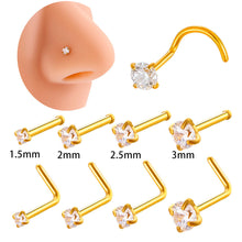 Load image into Gallery viewer, 1Pc Stainless Steel L-Shaped Crystal Nose Stud Multiple Sizes Nostril Piercing Body Jewelry For Women Girls
