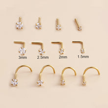 Load image into Gallery viewer, 1Pc Stainless Steel L-Shaped Crystal Nose Stud Multiple Sizes Nostril Piercing Body Jewelry For Women Girls
