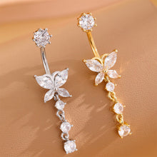 Load image into Gallery viewer, Gold Tone Stainless Steel Alloy Belly Button Ring Flower CZ Crystal Dangle Navel Ring Barbell Piercing Jewelry For Men Women

