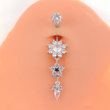 Load image into Gallery viewer, Gold Tone Stainless Steel Alloy Belly Button Ring Flower CZ Crystal Dangle Navel Ring Barbell Piercing Jewelry For Men Women

