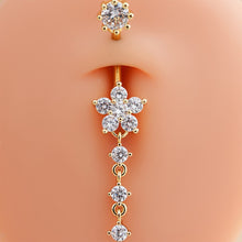 Load image into Gallery viewer, Gold Tone Stainless Steel Alloy Belly Button Ring Flower CZ Crystal Dangle Navel Ring Barbell Piercing Jewelry For Men Women

