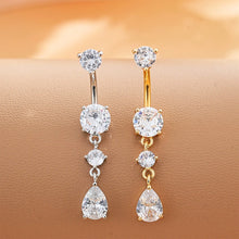Load image into Gallery viewer, Gold Tone Stainless Steel Alloy Belly Button Ring Flower CZ Crystal Dangle Navel Ring Barbell Piercing Jewelry For Men Women
