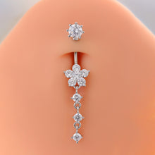 Load image into Gallery viewer, Gold Tone Stainless Steel Alloy Belly Button Ring Flower CZ Crystal Dangle Navel Ring Barbell Piercing Jewelry For Men Women
