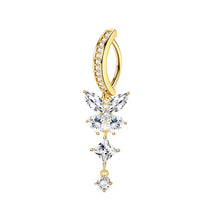 Load image into Gallery viewer, Stainless Steel Crystal Drip &amp; Butterfly Fake Clip On Navel Ring Belly Button Ring Clicker Piercing Jewelry For Women

