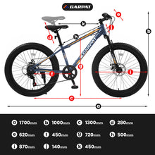 Load image into Gallery viewer, S24109 Elecony 24 Inch Fat Tire Bike Adult/Youth Full Shimano 7 Speeds Mountain Bike, Dual Disc Brake, High-Carbon Steel Frame, Front Suspension, Mountain Trail Bike, Urban Commuter City Bicycle
