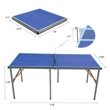 Load image into Gallery viewer, 6ft Mid-Size Table Tennis Table Foldable &amp; Portable Ping Pong Table Set for Indoor &amp; Outdoor Games with Net, 2 Table Tennis Paddles and 3 Balls
