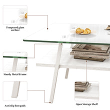 Load image into Gallery viewer, Rectangle Coffee Table, Tempered Glass Tabletop with White Metal Legs, Modern Table for Living Room , Transparent Glass
